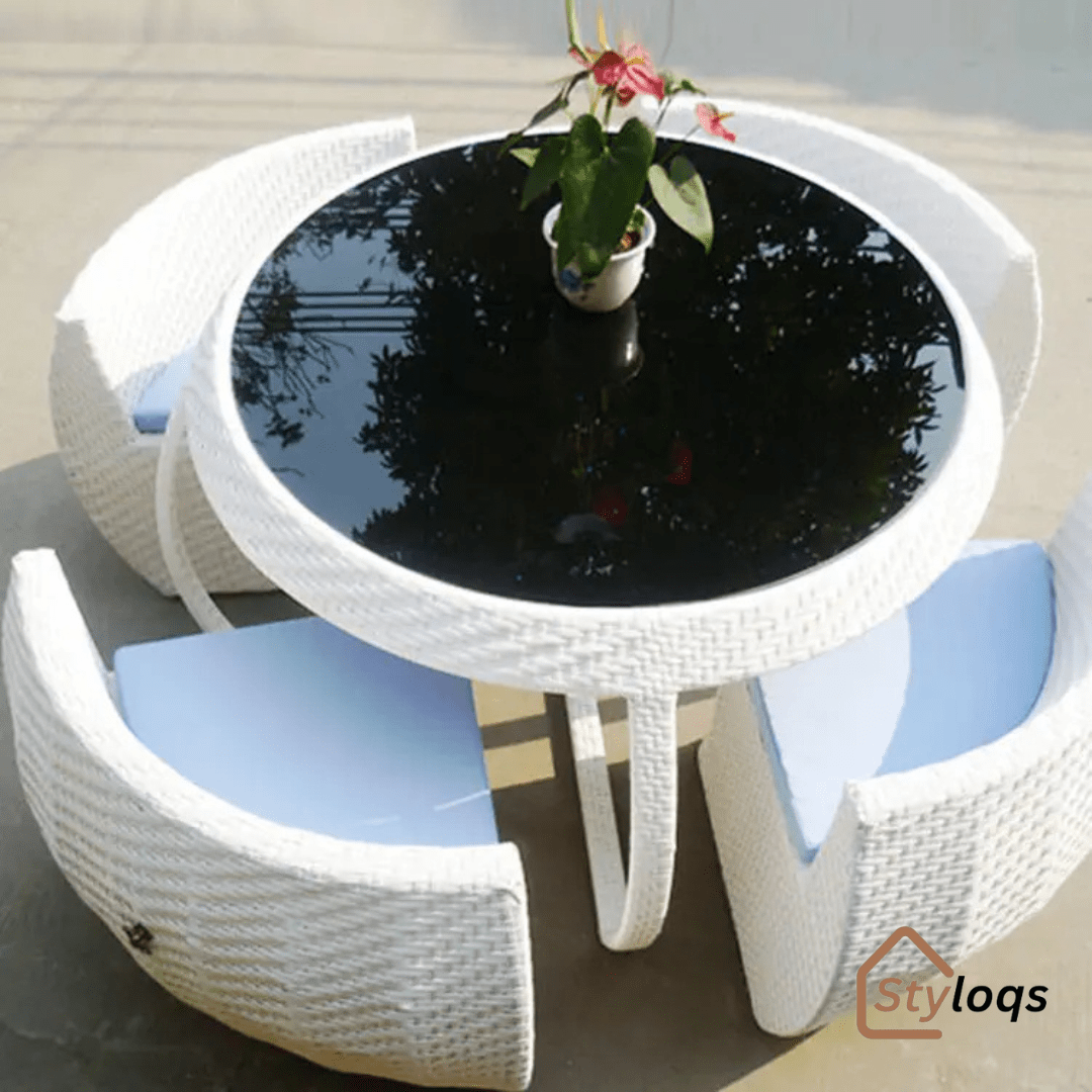 5-in-1 outdoor garden rattan dining table and chairs set with cushions by Styloqs - Image 2