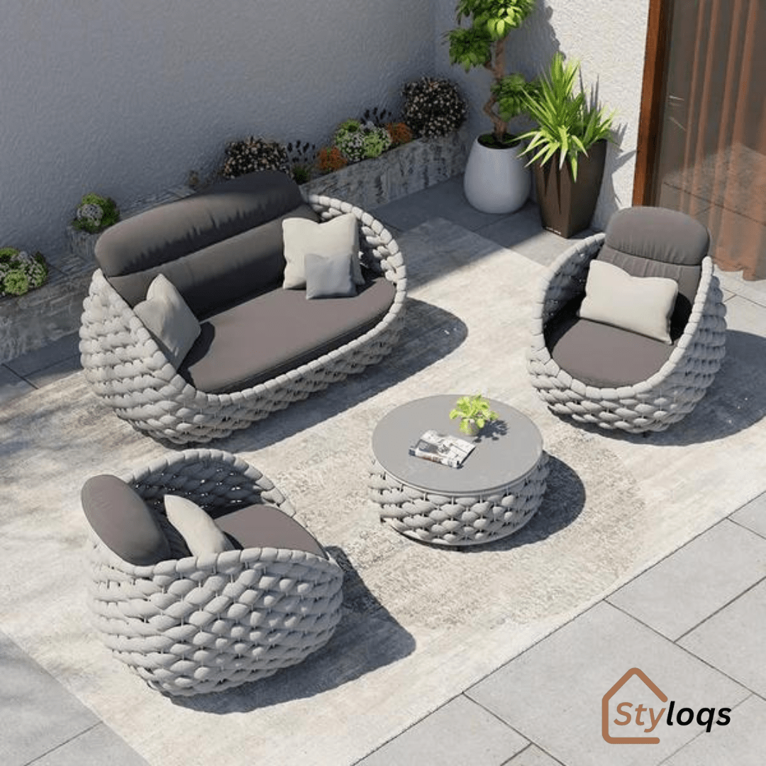 Tatta 4 Pieces Woven Rope Outdoor Swivel Sofa Set 360 Degree Rotatable with Coffee Table By Styloqs - Image 20