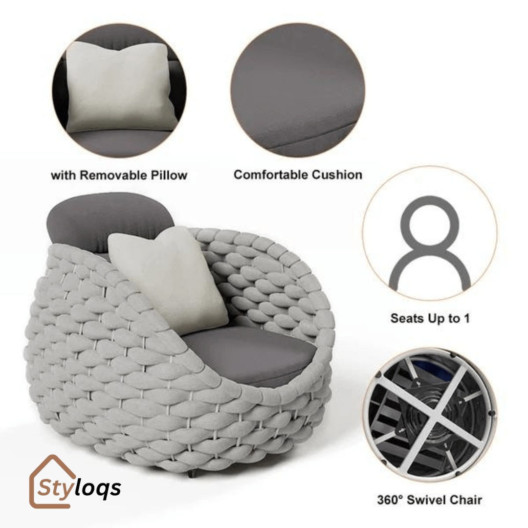 Tatta 4 Pieces Woven Rope Outdoor Swivel Sofa Set 360 Degree Rotatable with Coffee Table By Styloqs - Image 12