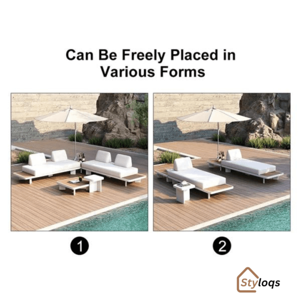 5 Pieces Modern L Shape Outdoor Sectional Sofa Set with Wood Coffee Table White & Brown By Styloqs - Image 12