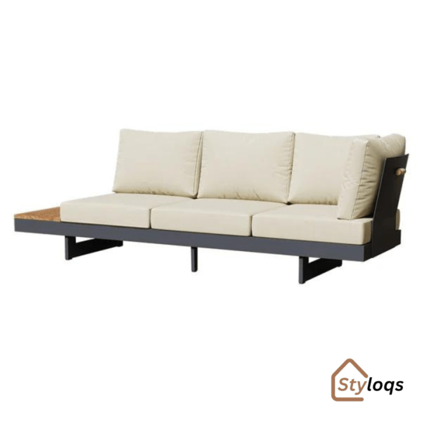 4 Pieces Modern L Shape Wood Sectional Outdoor Sofa Set with Coffee Table in Beige by Styloqs - Image 12