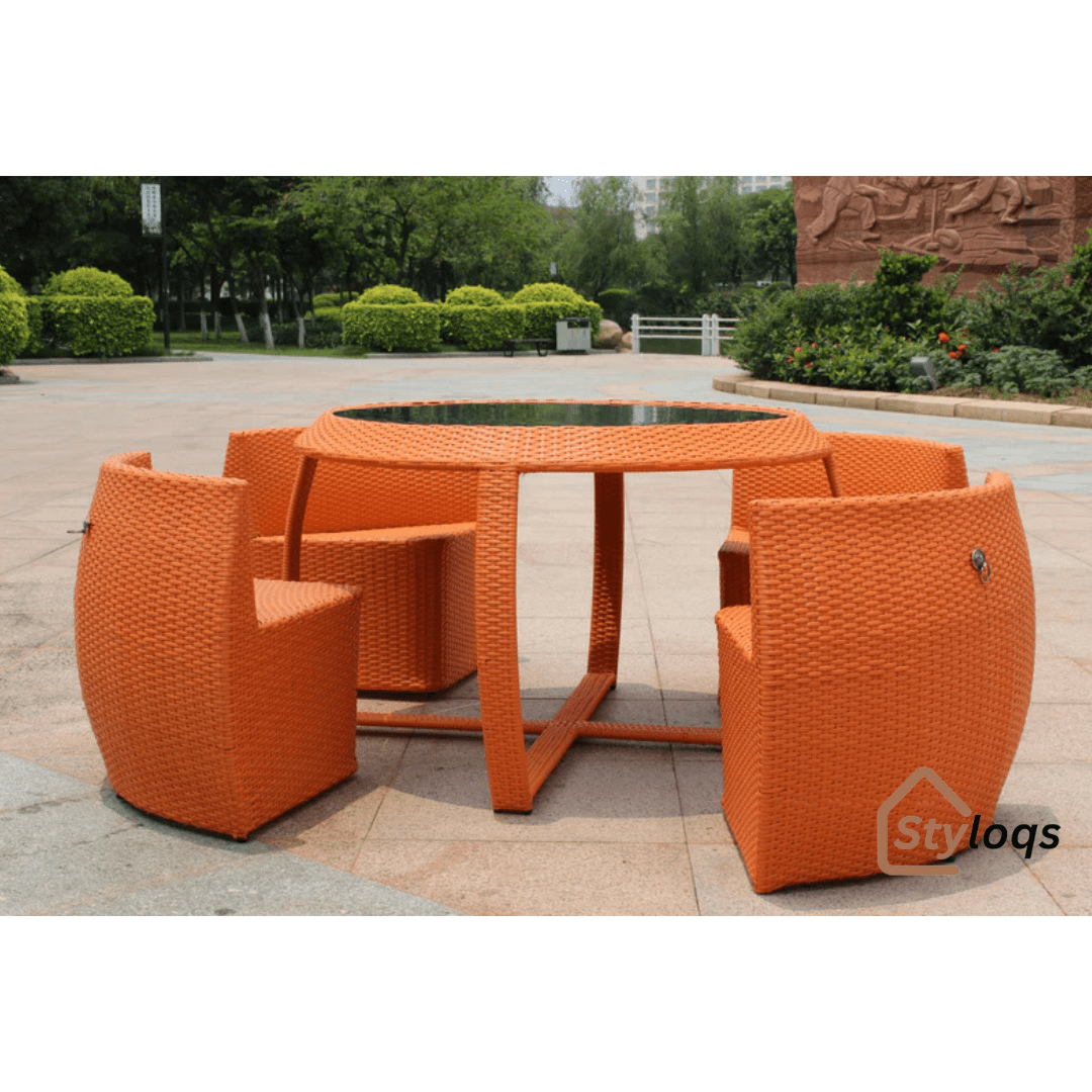 5-in-1 outdoor garden rattan dining table and chairs set with cushions by Styloqs - Image 11