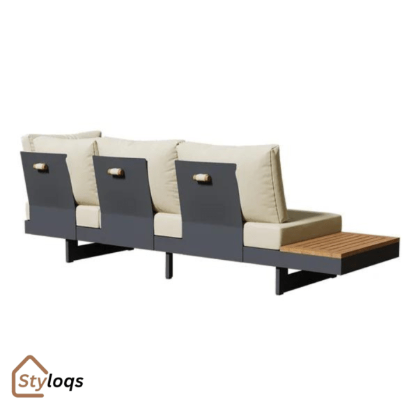 4 Pieces Modern L Shape Wood Sectional Outdoor Sofa Set with Coffee Table in Beige by Styloqs - Image 13