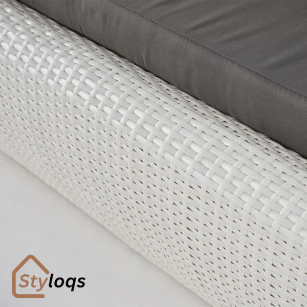 White Woven Rattan Round 1910mm Outdoor Sofa with Cushion & Pillow and Curved Back by Styloqs - Image 3