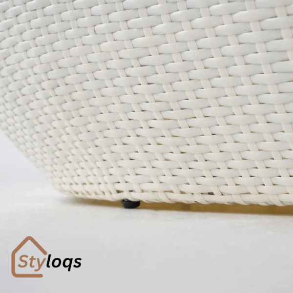 White Woven Rattan Round 1910mm Outdoor Sofa with Cushion & Pillow and Curved Back by Styloqs - Image 2
