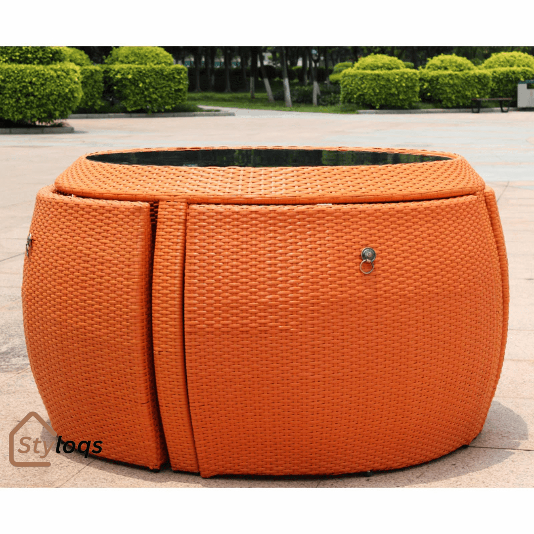 5-in-1 outdoor garden rattan dining table and chairs set with cushions by Styloqs - Image 14