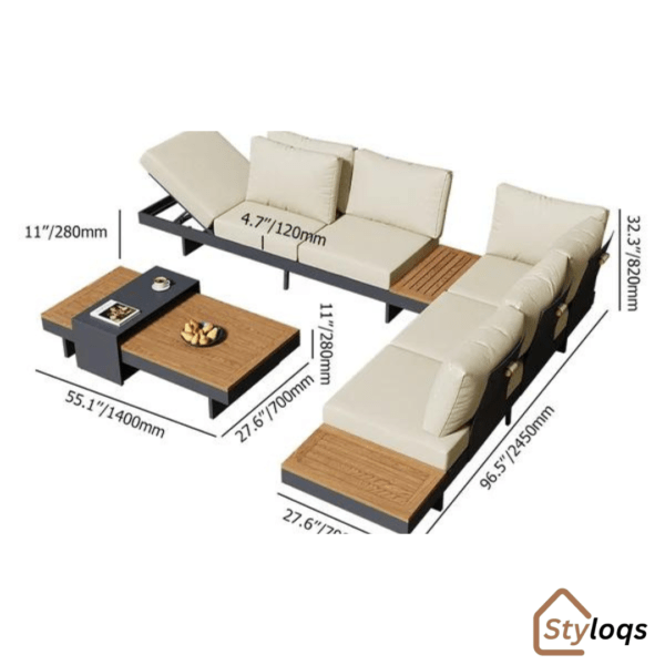 4 Pieces Modern L Shape Wood Sectional Outdoor Sofa Set with Coffee Table in Beige by Styloqs - Image 16