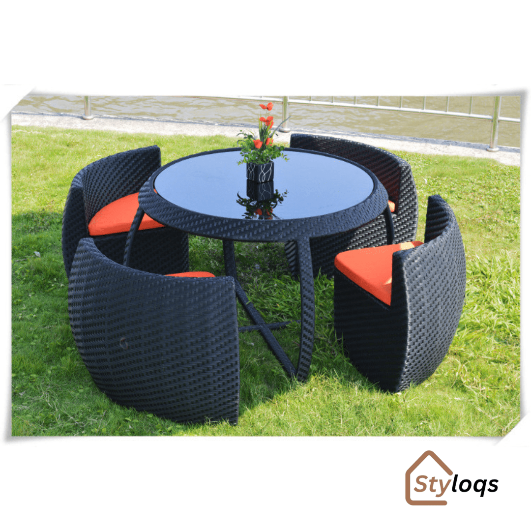 5-in-1 outdoor garden rattan dining table and chairs set with cushions by Styloqs - Image 20