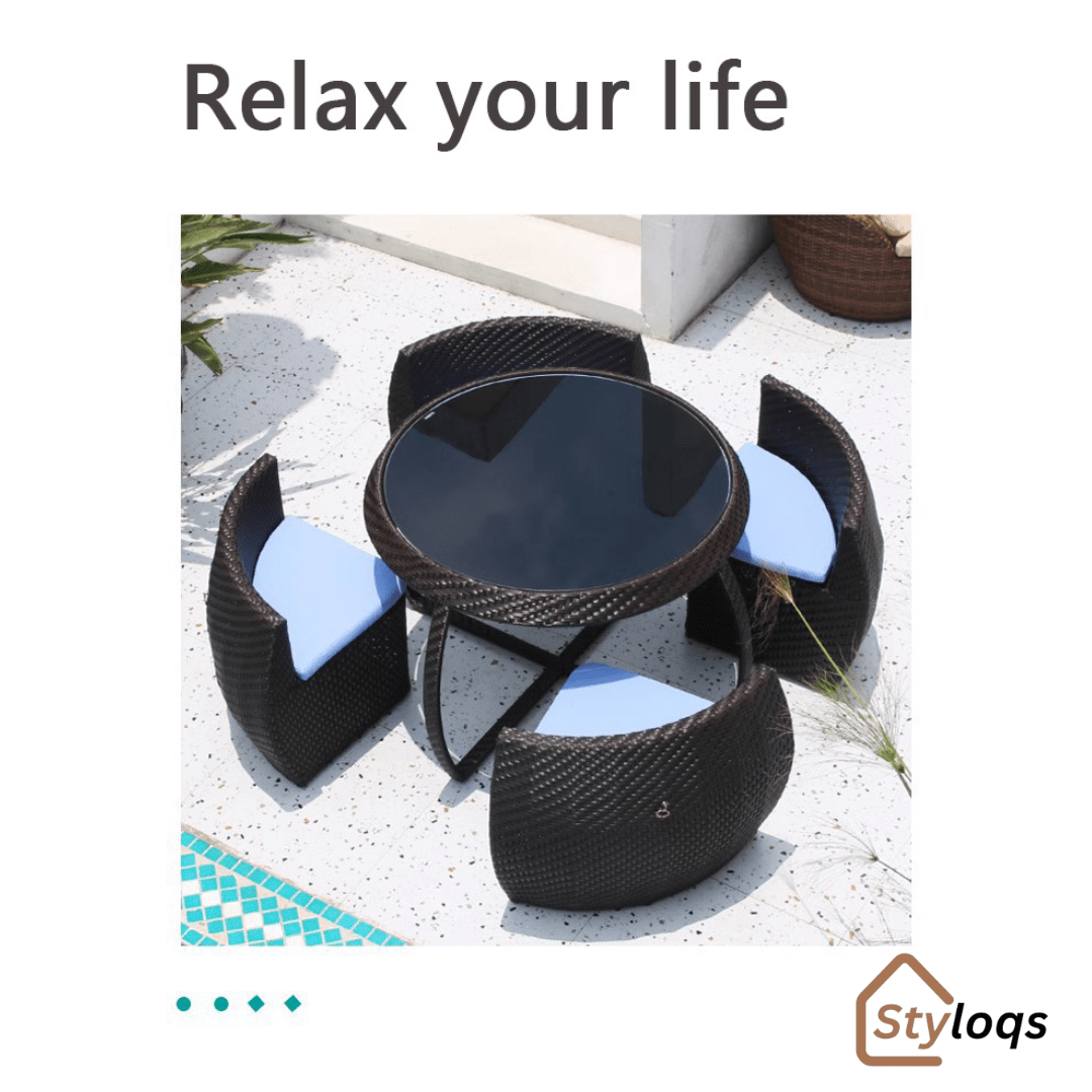 5-in-1 outdoor garden rattan dining table and chairs set with cushions by Styloqs - Image 18