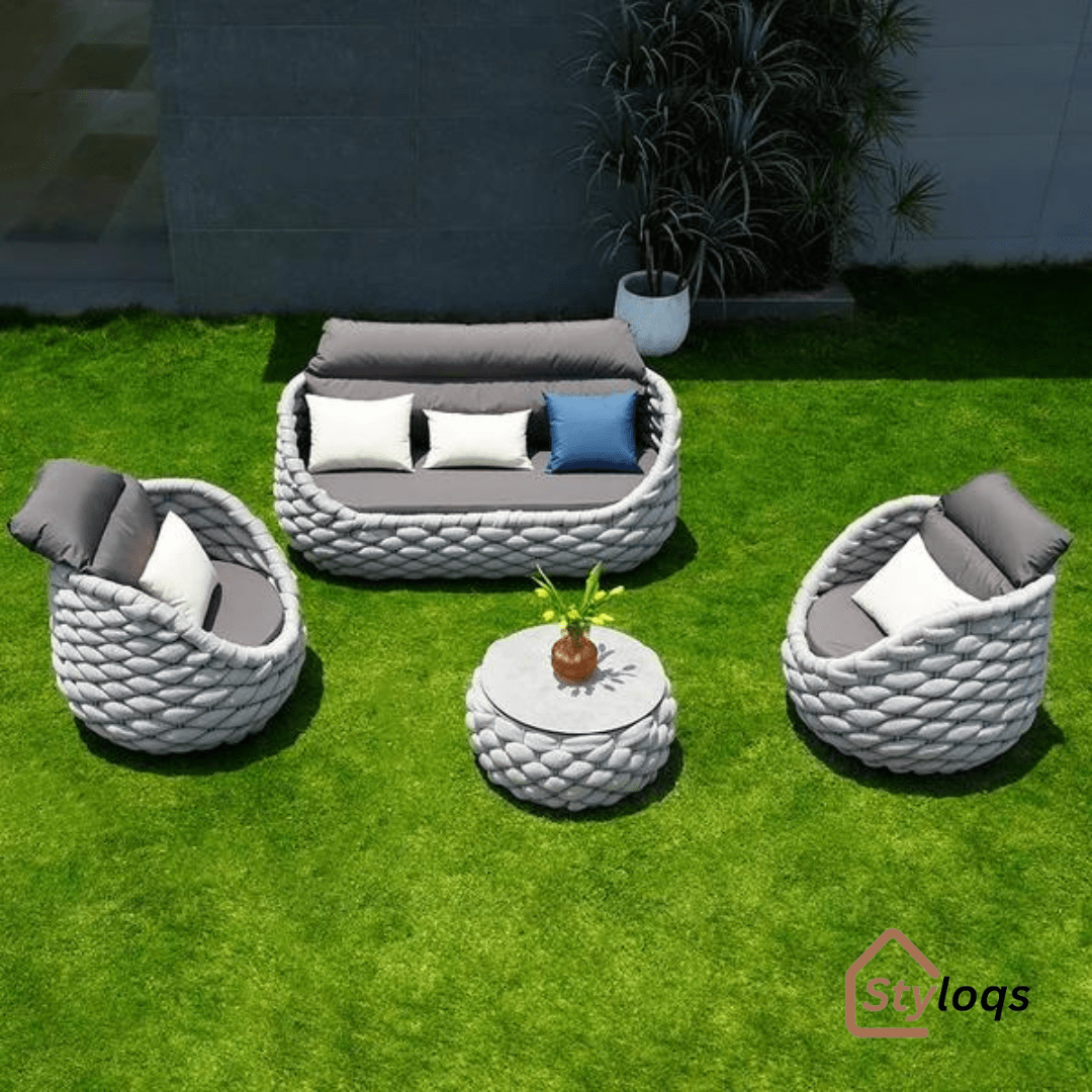 Tatta 4 Pieces Woven Rope Outdoor Swivel Sofa Set 360 Degree Rotatable with Coffee Table By Styloqs - Image 2