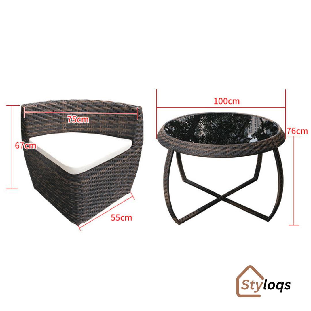 5-in-1 outdoor garden rattan dining table and chairs set with cushions by Styloqs - Image 15