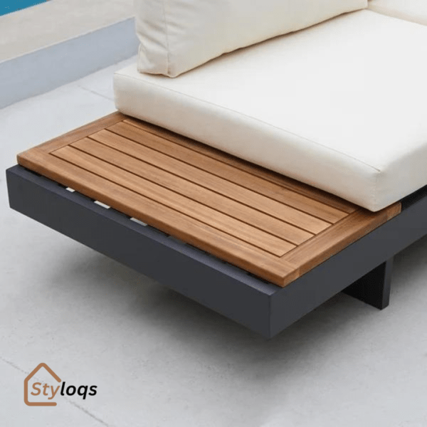 4 Pieces Modern L Shape Wood Sectional Outdoor Sofa Set with Coffee Table in Beige by Styloqs - Image 24