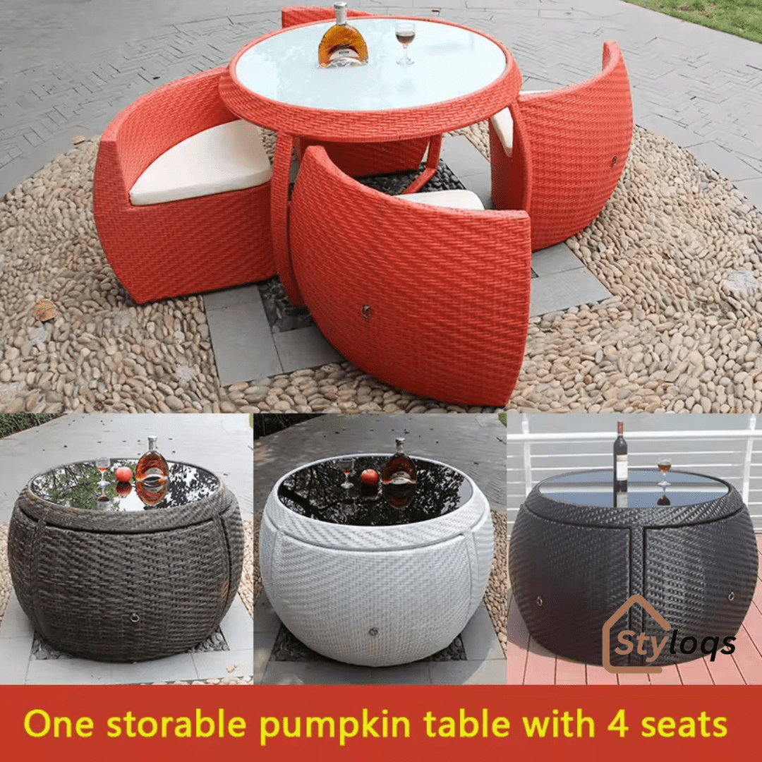 5-in-1 outdoor garden rattan dining table and chairs set with cushions by Styloqs - Image 4