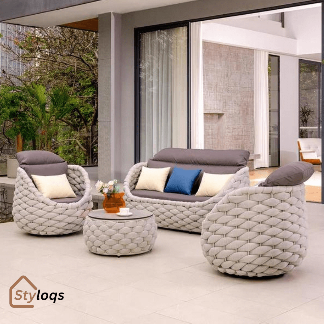 Tatta 4 Pieces Woven Rope Outdoor Swivel Sofa Set 360 Degree Rotatable with Coffee Table By Styloqs - Image 19