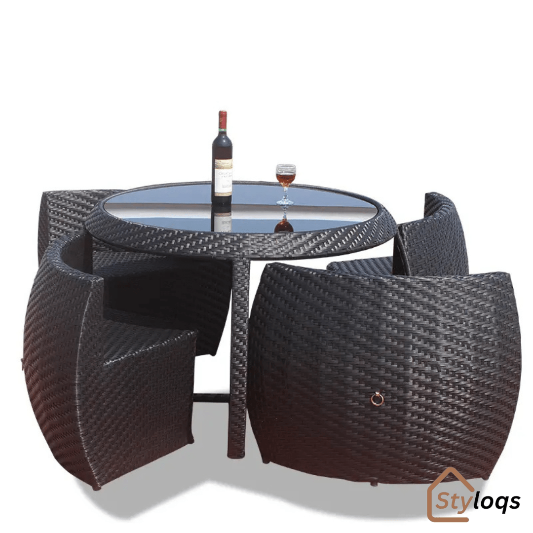 5-in-1 outdoor garden rattan dining table and chairs set with cushions by Styloqs - Image 5