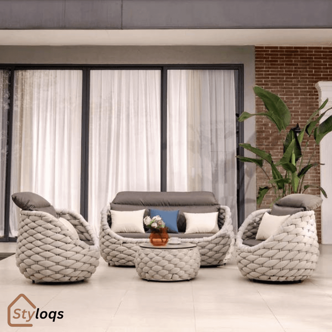 Tatta 4 Pieces Woven Rope Outdoor Swivel Sofa Set 360 Degree Rotatable with Coffee Table By Styloqs - Image 18