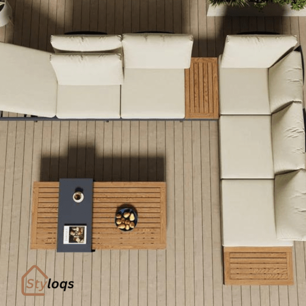 4 Pieces Modern L Shape Wood Sectional Outdoor Sofa Set with Coffee Table in Beige by Styloqs - Image 5