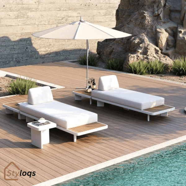 5 Pieces Modern L Shape Outdoor Sectional Sofa Set with Wood Coffee Table White & Brown By Styloqs - Image 6