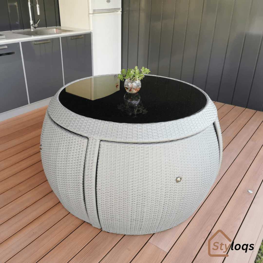 5-in-1 outdoor garden rattan dining table and chairs set with cushions by Styloqs - Image 6