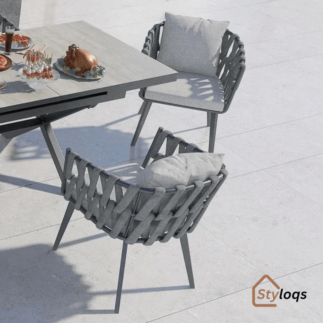 Aluminium & Woven Rope Outdoor Patio Dining Chair Armchair with Cushion Grey (Set of 2) by Styloqs - Image 7