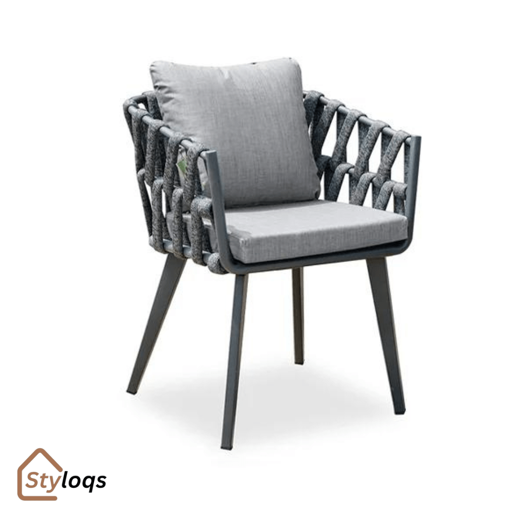 Aluminium & Woven Rope Outdoor Patio Dining Chair Armchair with Cushion Grey (Set of 2) by Styloqs - Image 6