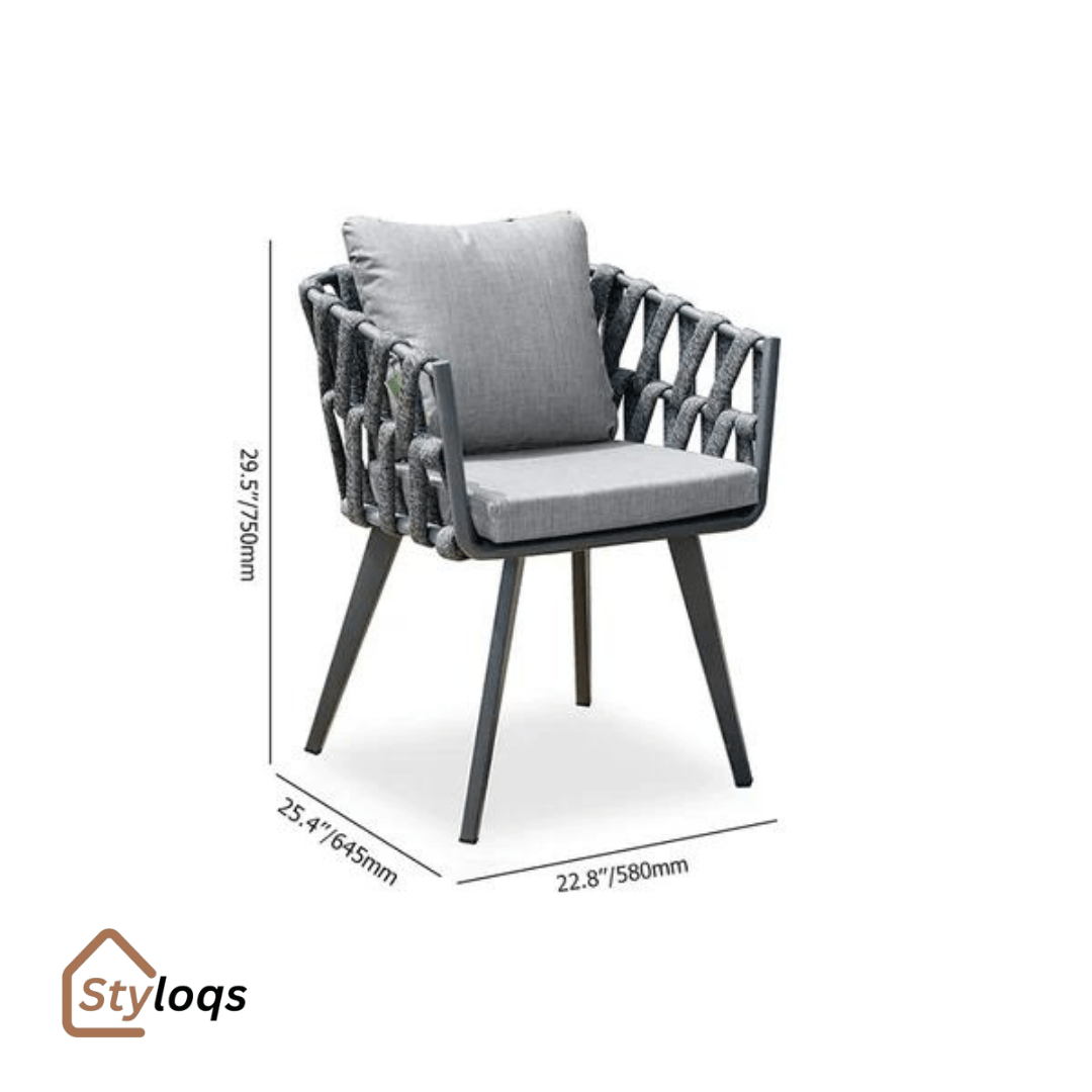 Aluminium & Woven Rope Outdoor Patio Dining Chair Armchair with Cushion Grey (Set of 2) by Styloqs - Image 5