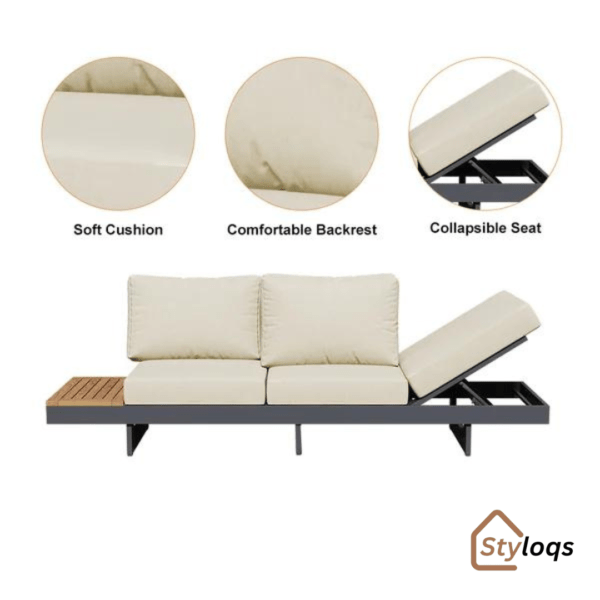 4 Pieces Modern L Shape Wood Sectional Outdoor Sofa Set with Coffee Table in Beige by Styloqs - Image 9