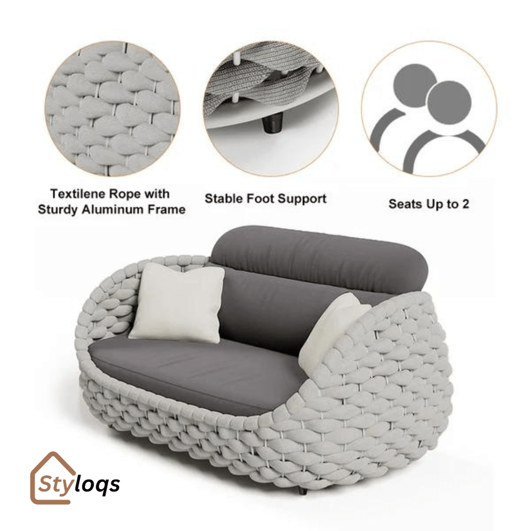 Tatta 4 Pieces Woven Rope Outdoor Swivel Sofa Set 360 Degree Rotatable with Coffee Table By Styloqs - Image 13