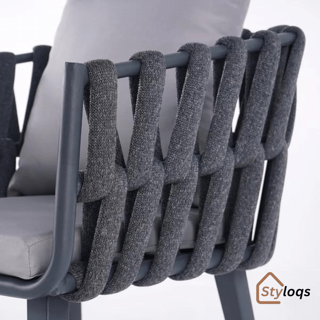 Aluminium & Woven Rope Outdoor Patio Dining Chair Armchair with Cushion Grey (Set of 2) by Styloqs - Image 4