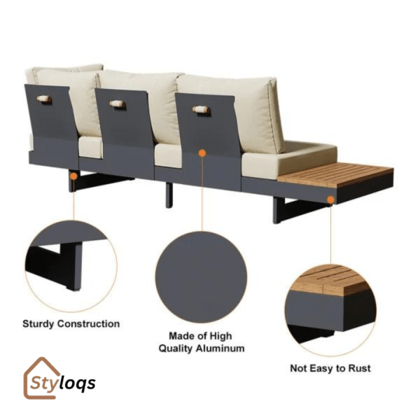 4 Pieces Modern L Shape Wood Sectional Outdoor Sofa Set with Coffee Table in Beige by Styloqs - Image 11