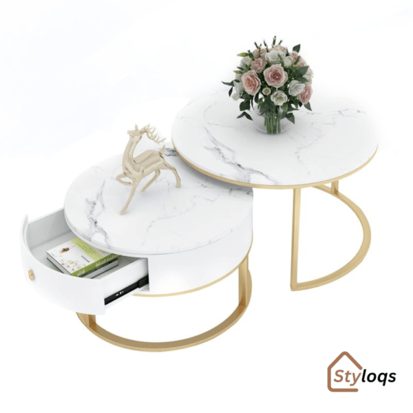 Modern Minimalist Slate Round Coffee Table Combination by Styloqs - Image 4
