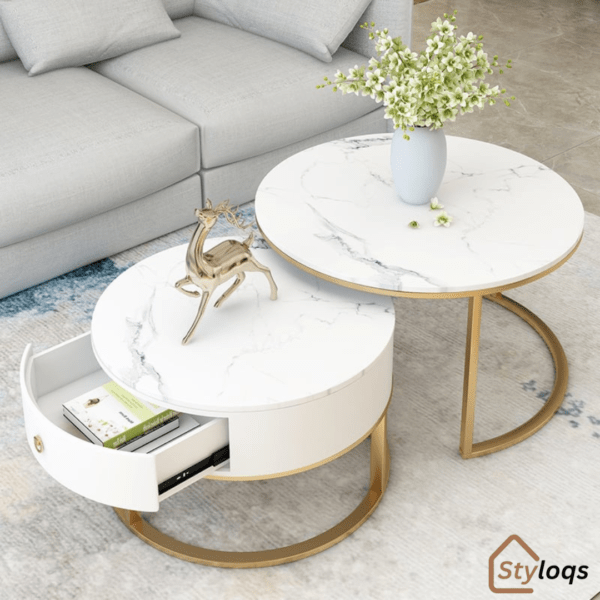 Modern Minimalist Slate Round Coffee Table Combination by Styloqs - Image 2