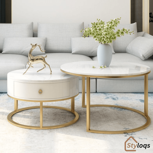 Modern Minimalist Slate Round Coffee Table Combination by Styloqs - Image 3