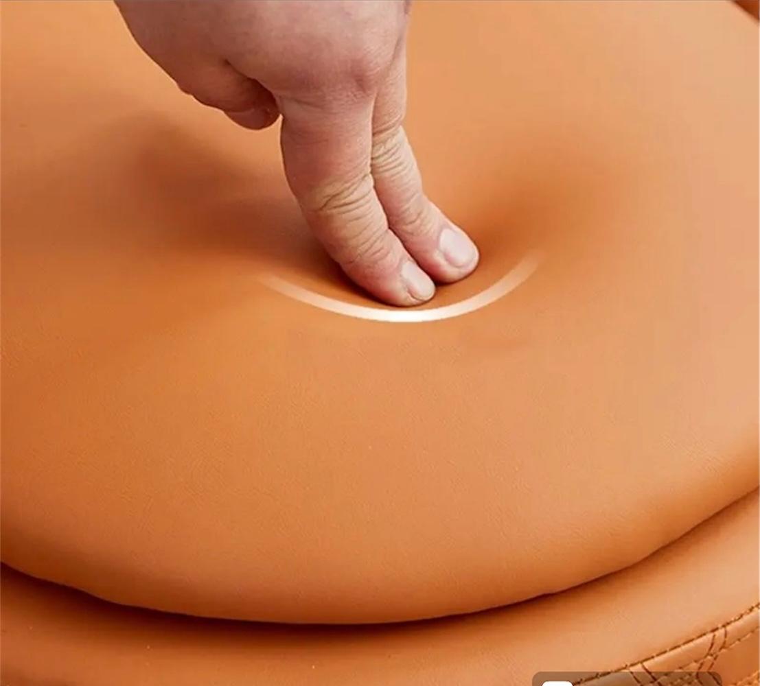 Vanity Stool with Back and Wheels, Storage and Leather Upholstered - Beige - Image 4