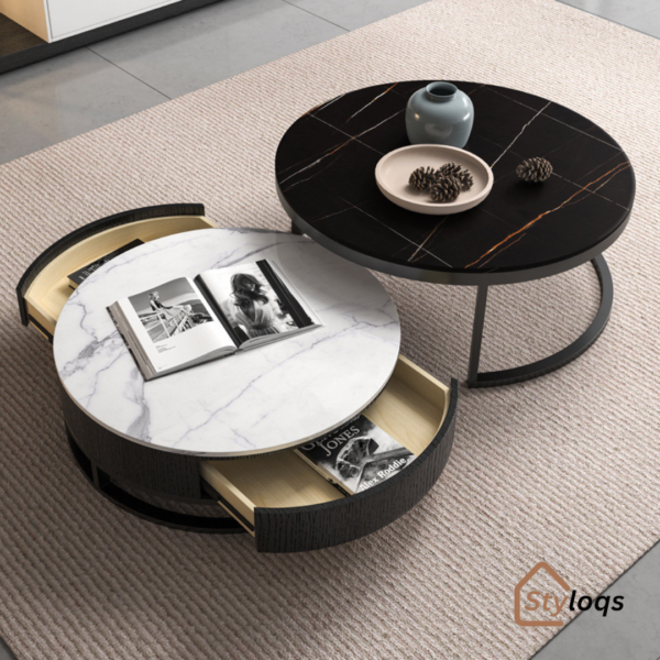 Nordic rock slab TV cabinet coffee table combination modern simple Italian marble retractable home Italian floor cabinet by styloqs