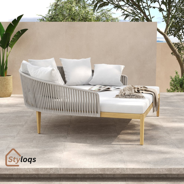 Nordic outdoor teak bed rattan waterproof anti-corrosion beach outdoor lounge chair homestay hotel swimming pool sofa bed by styloqs