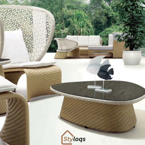 Outdoor furniture beach low back single sofa courtyard double balcony high back rattan chair coffee table three piece set by styloqs - Image 2