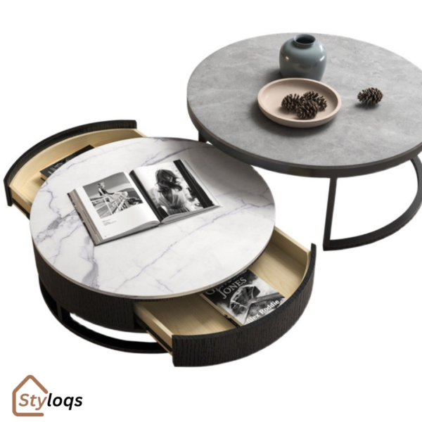 Nordic rock slab TV cabinet coffee table combination modern simple Italian marble retractable home Italian floor cabinet by styloqs - Image 3