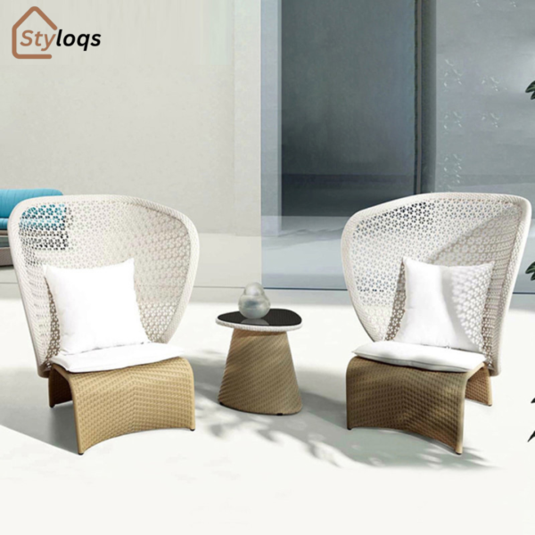 Outdoor furniture beach low back single sofa courtyard double balcony high back rattan chair coffee table three piece set by styloqs - Image 3