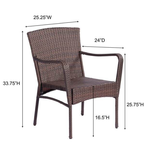 3 Pieces Outdoor Seating Group Furniture, PE Rattan Patio Furniture, Wicker Patio Chairs Set, Patio Bistro Sets, Outdoor Conversation Sets - Brown - Image 3