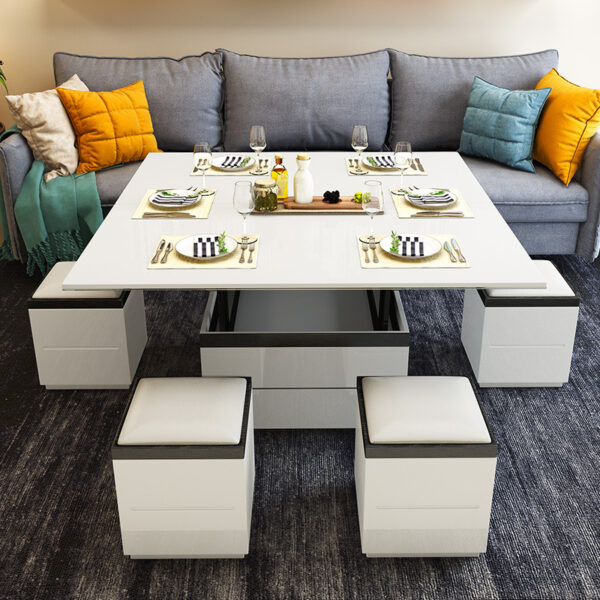 Small Apartment Folding Coffee Table Dining Table Dual-use Retractable Nordic Unique Simple Modern Multi-functional Living Room Home - Image 2